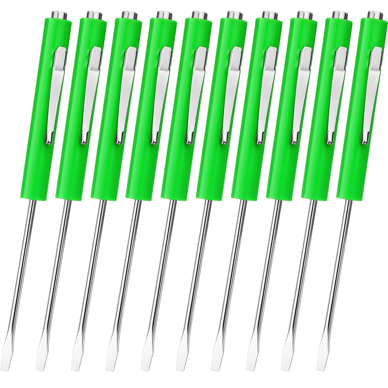 [Australia - AusPower] - 10 Pieces Pocket Screwdriver Mini Tops And Pocket Clips Pocket Screwdriver Magnetic Slotted Pocket Screw Driver with A Single Blade Head for Mechanical, Electrician (Green) Green 