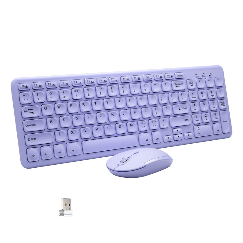 [Australia - AusPower] - Wireless Keyboard and Mouse Combo, Superbcco Cordless Computer Keyboard with Number Keypad, 2.4Ghz USB Receiver, Ultra Slim, Energy Saving, 3-Level DPI for Laptop/Computer/PC/Desktop (Lavender Purple) Lavender Purple 