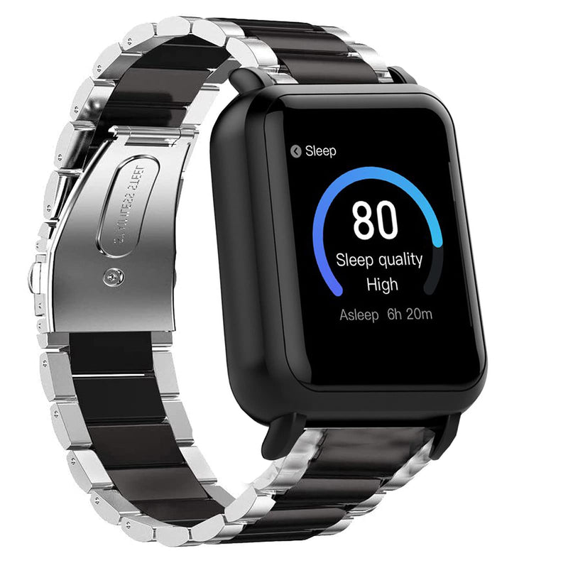 [Australia - AusPower] - Compatible for 3Plus Vibe Plus Band, Lamshaw Quick Release Stainless Steel Metal Replacement Straps Compatible for 3Plus Vibe Plus / Vibe + / Vibe Lite / Vibe Pro Smartwatch (Silver-Black) Silver-Black 
