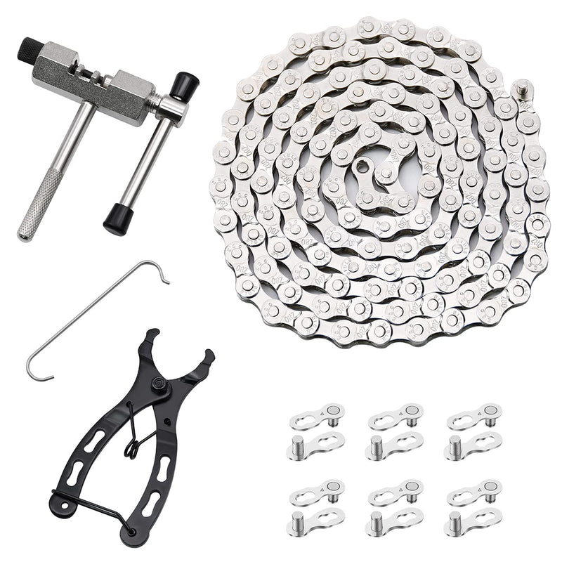 [Australia - AusPower] - Bike Chain Kit, Multi-Function Bike Mechanic Repair Kit, Chain Breaker and Bike Link Plier with Hook, 116 Links with 6 Pairs Bicycle Buckle, Reusable 