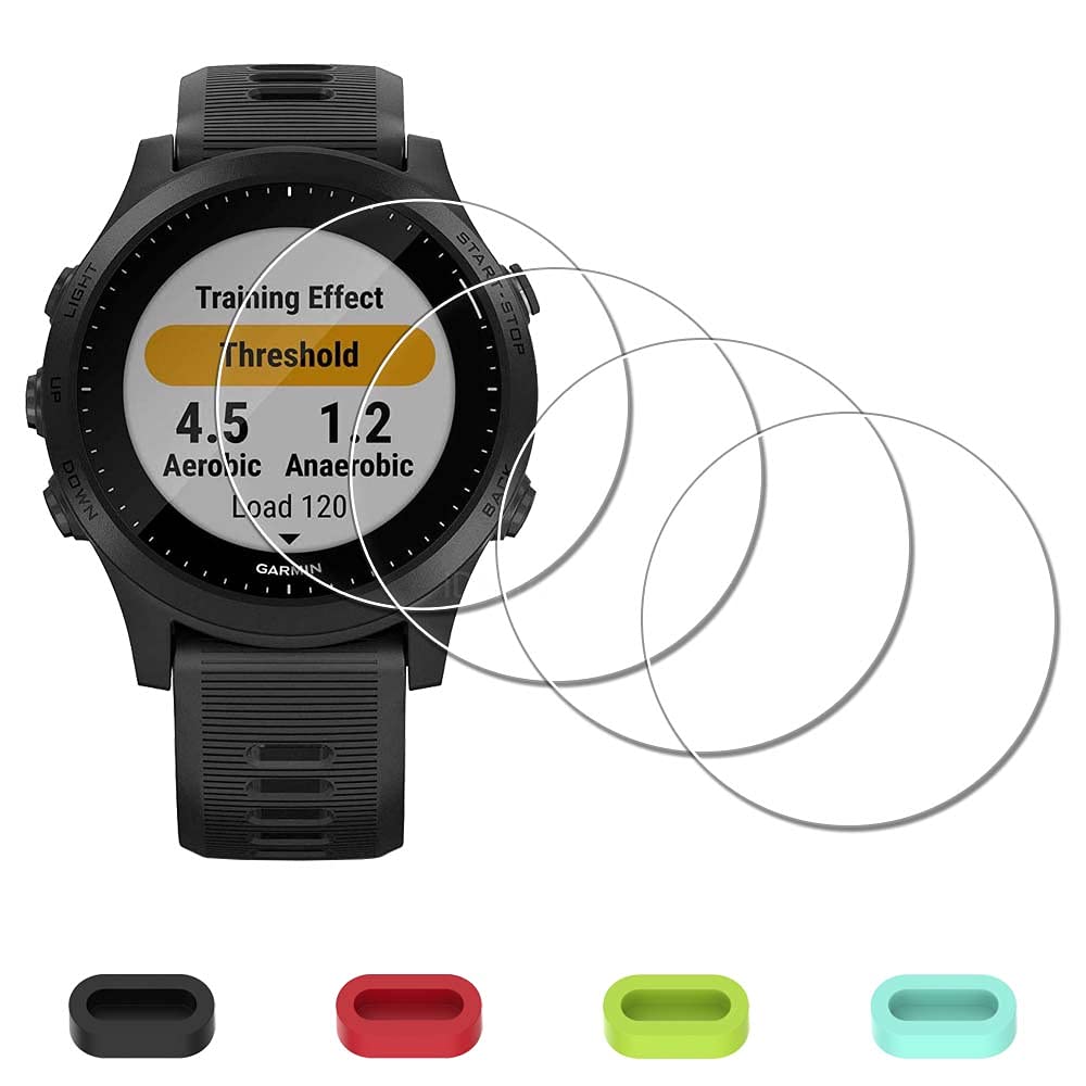[Australia - AusPower] - [4 Pack] Screen Protector for Garmin Forerunner 945 Smartwatch + Silicone Anti-dust Plugs, iDaPro Tempered Glass Anti-Scratch Bubble-Free 