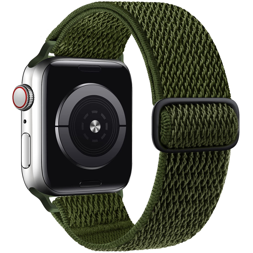 [Australia - AusPower] - Huishang Stretchy Nylon Solo Loop Watch Band Compatible with Apple Watch Band 38mm 40mm 42mm 44mm, Adjustable Wristband for Women Men, Braided Sport Elastic Bands for iWatch Series 6/5/4/3/2/1 SE Army Green 38/40 mm 