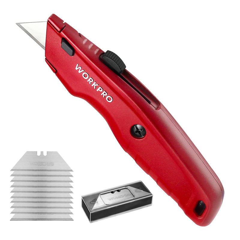 [Australia - AusPower] - WORKPRO Premium Utility Knife, 1PC Retractable All Metal Heavy Duty Box Cutter, Quick Change Blade Razor Knife, with 10 Extra Blades, Red 1PC Red 