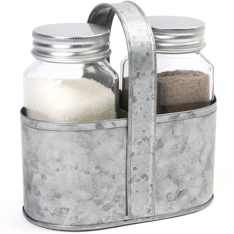 [Australia - AusPower] - LotFancy Salt and Pepper Shakers Set, Glass Bottles with Galvanized Caddy Holder, Farmhouse Style for Kitchen Table, Home Decor 