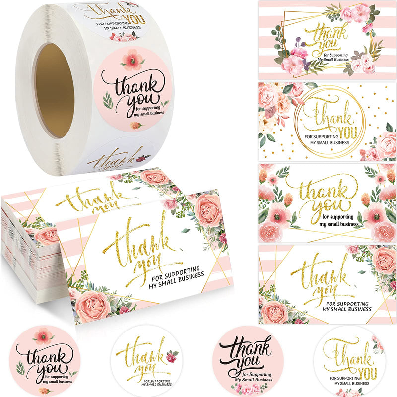 [Australia - AusPower] - 600 Pieces Floral Thank You Cards and Stickers Set Pink Gold Thank You for Supporting My Small Business Cards Custom Business Cards for Online Retail Shop Package Inserts 