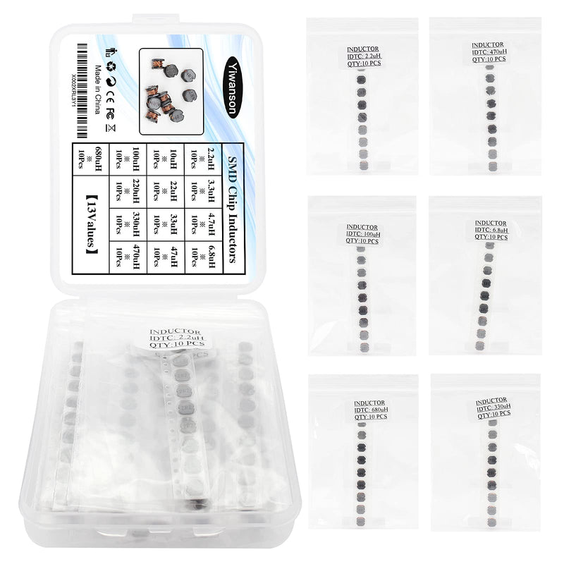 [Australia - AusPower] - 130 PCS 13 Values SMD Power Inductor Assortment Kit YIWANSON CD54 Wire Wound Chip, 2.2uH - 680uH Chip Inductors, SMD Inductor Kit for Speakers, Fax Machines, TVs, Photocopying, Smart Door Locks, etc 