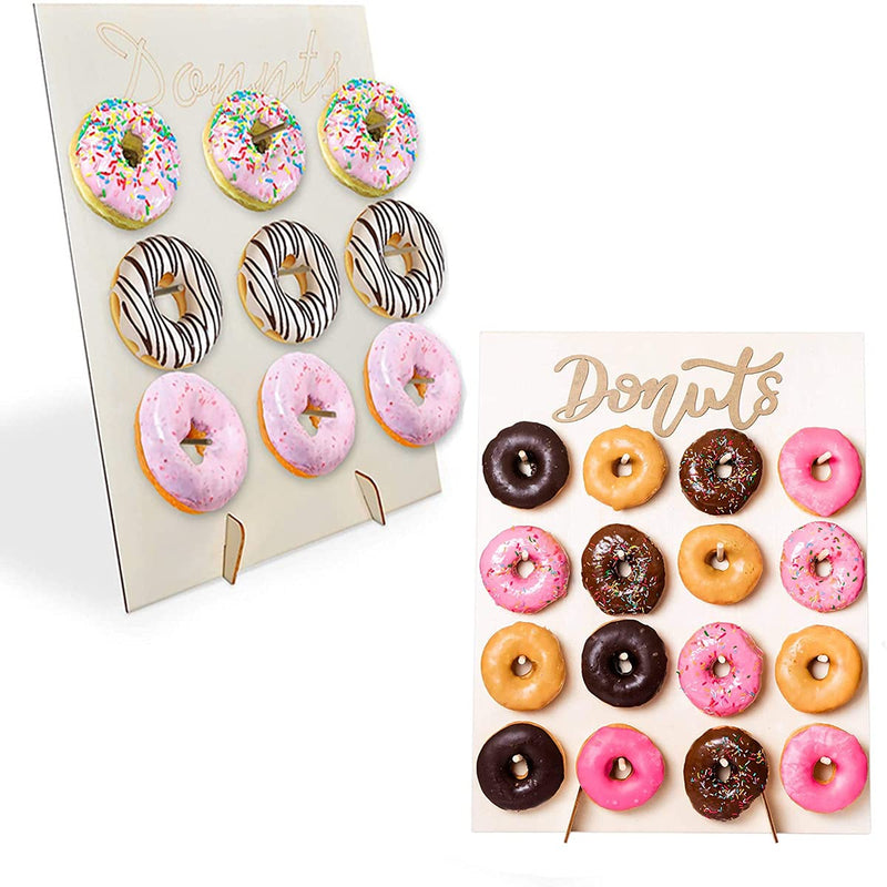 [Australia - AusPower] - 2 Pack Donut Wall Display Stand for Party, Wedding, Event, Brunch, and Birthday Use, Decorative Doughnut and Bagel Holder, Pop-Up Tabletop Placement, Laser Engraved Bamboo 