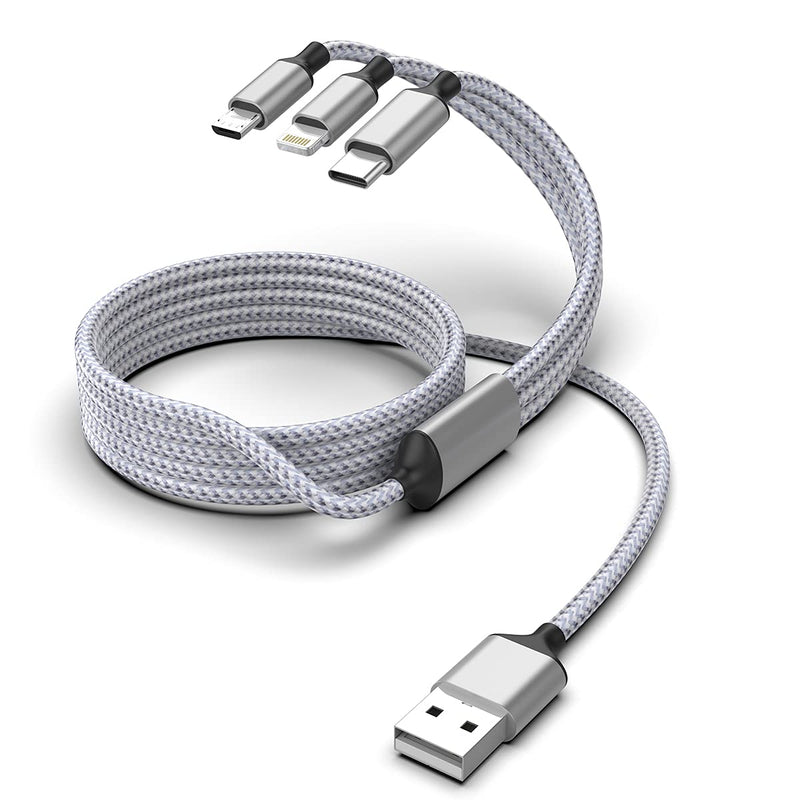 [Australia - AusPower] - Multi 3 in 1 Universal USB Charging Cable,3M/10FT Nylon Braided Charging Cord Adapter with Lightning+Type-C+Micro USB Port Connectors for Android/iPhone/Apple/iOS/Samsung/Pad Pro/XiaoMi/Huawei(Gray) 3M Gray 