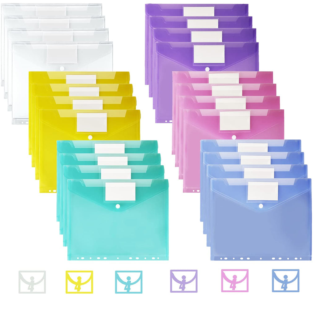 [Australia - AusPower] - Beupro 24 Pack Plastic Envelopes Clear Poly Envelopes US Letter A4 Size Document Folders File Envelopes with Label Pocket & Snap Button for School Organization Home Work Office 