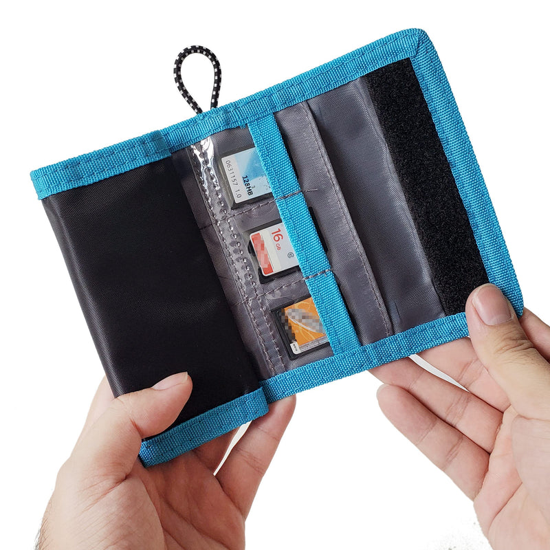 [Australia - AusPower] - Memory Card Wallet - SD Card Storage - Slim and Foldable with Transparent Slots - Can Carry Up to 15 SD Cards - Straps with Tether Included - (Black/Blue) for SD Cards - Black & Blue 