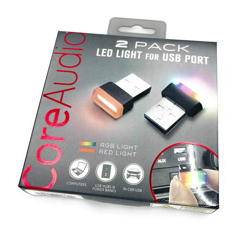 [Australia - AusPower] - CoreAudio 2 Pack LED Light for USB Port RGB Light Red Light USB Car Port Light Computer LED Lights Power Bank Lights Portable Small Light 