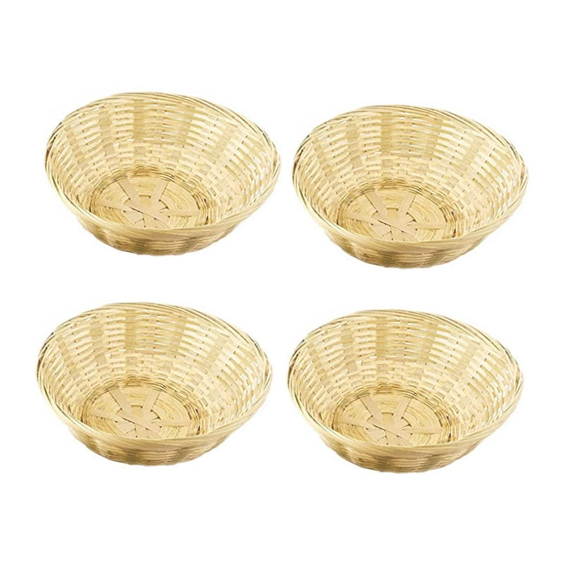 [Australia - AusPower] - LONG XIN SERIES 4 Pcs 9 Inches All-Purpose Rustic Round Display Basket Bamboo Handmade Basket for Kitchen Organization Stackable Storage 