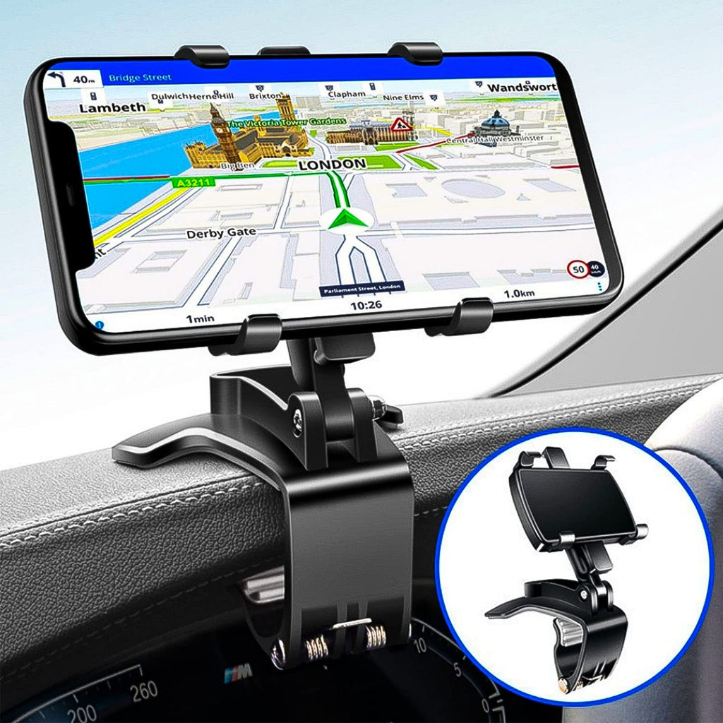 [Australia - AusPower] - Car Phone Holder Mount, 360 Degree Multifunction Universal Dashboard Cell Phone Clip, Upgrade Mobilephone Holder Compatible 3 to 7-inch Smartphones (Black) 