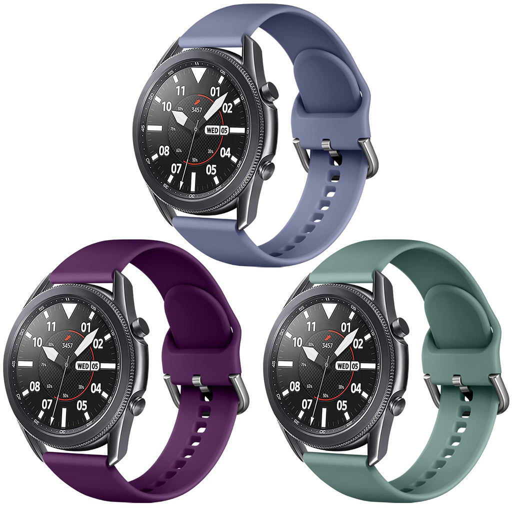 [Australia - AusPower] - [3 Pack] SNBLK Compatible with Galaxy Watch 3 45mm Band/Samsung Galaxy Watch Bands 46mm/Gear S3 Frontier/Classic Watch Band, 22mm Silicone Sport Watch Band Replacement, Green/Blue Gray/Purple, Small 