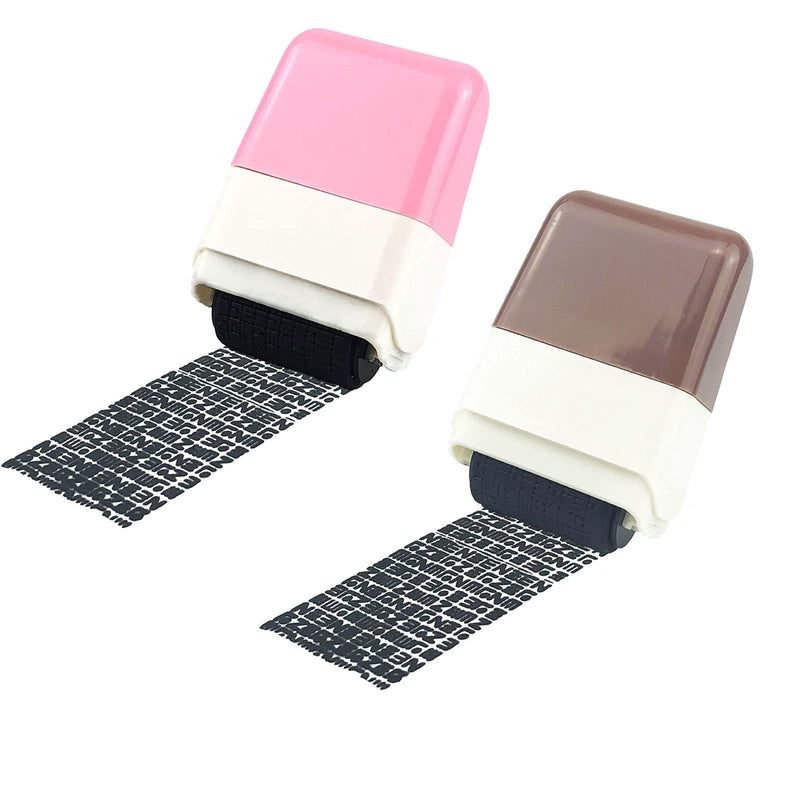 [Australia - AusPower] - 2Pcs Identity Protection Roller Stamps Identity Prevention Theft Stamp Wide Rolling Security Stamp for Privacy Protection, ID Blockout and Address Blocker (Pink and Coffee) Pink and Coffee 