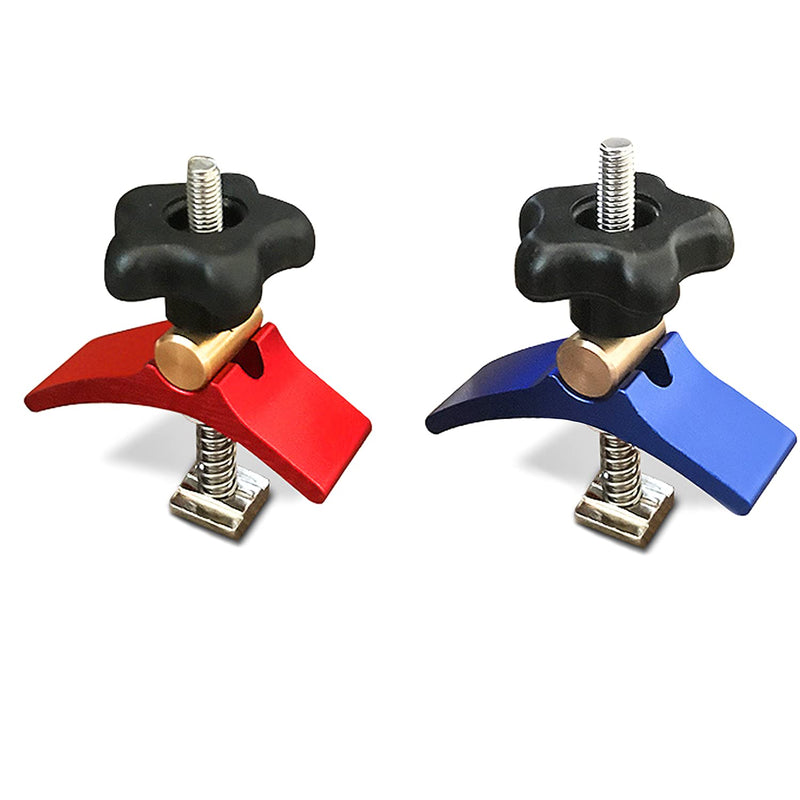 [Australia - AusPower] - 2pcs T-track Hold Down Clamps Aluminum Alloy for Woodworking Compatible with T-slot Worktable 3018 CNC Router Machines, FoxAlien 3018-SE (Red and Blue) 