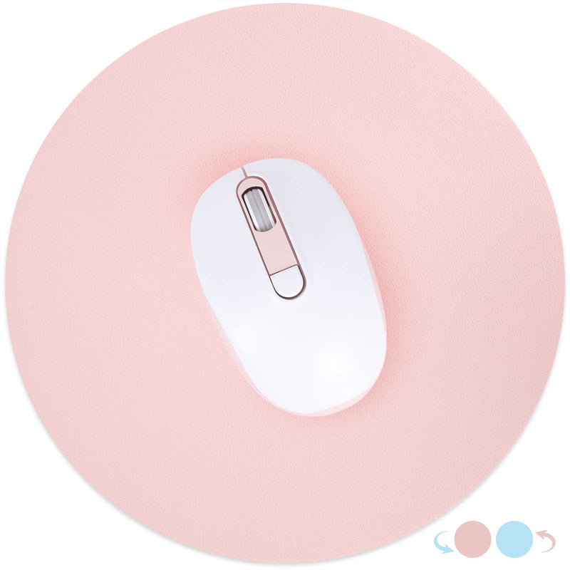 [Australia - AusPower] - Hsurbtra Mouse Pad, Double-Sided PU Leather Small Round Mousepad 8.7 x 8.7 Inch,Anti-Slip Waterproof Mouse Mat, Pretty Cute Mouse Pad for Office Home Gaming Laptop Men Women Kid,Pink & Blue Pink 