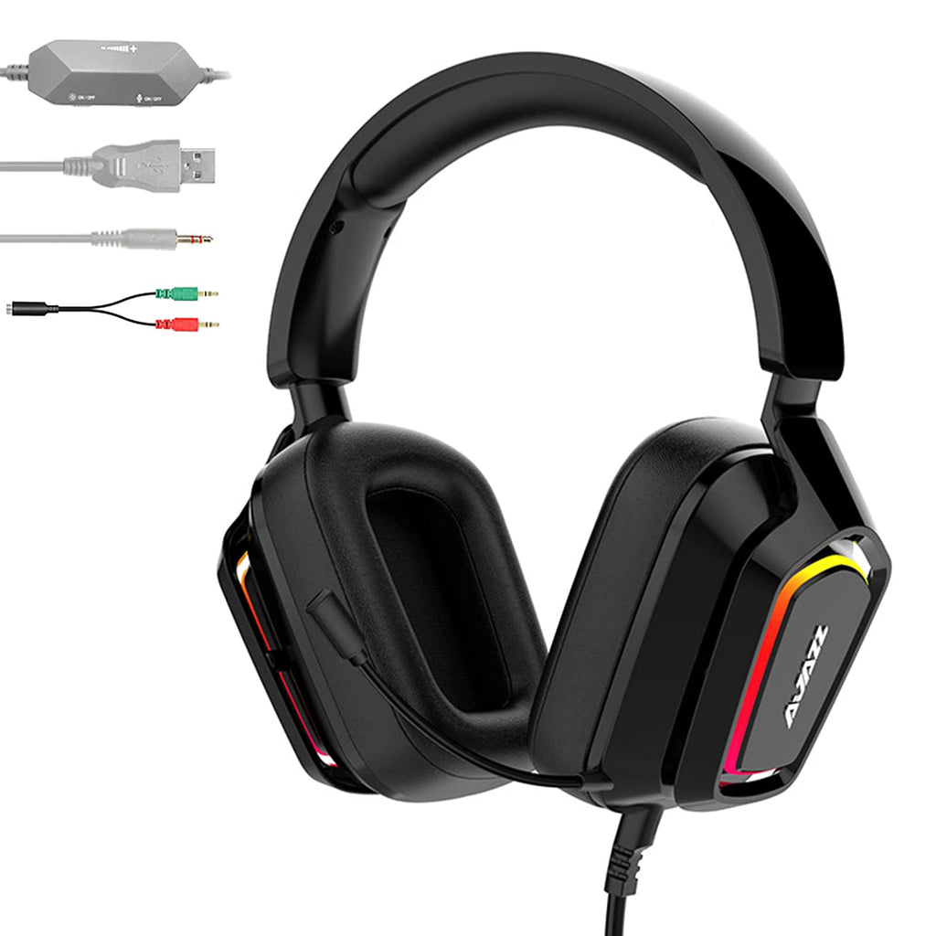 [Australia - AusPower] - AJAZZ AX368 Gaming Headset with Noise Canceling Mic, Neon LED Light Effect, Compatible with PS4/PS5 Controller, Xbox One, Nintendo Switch, PC, Computer, Call Center (Black) Black 
