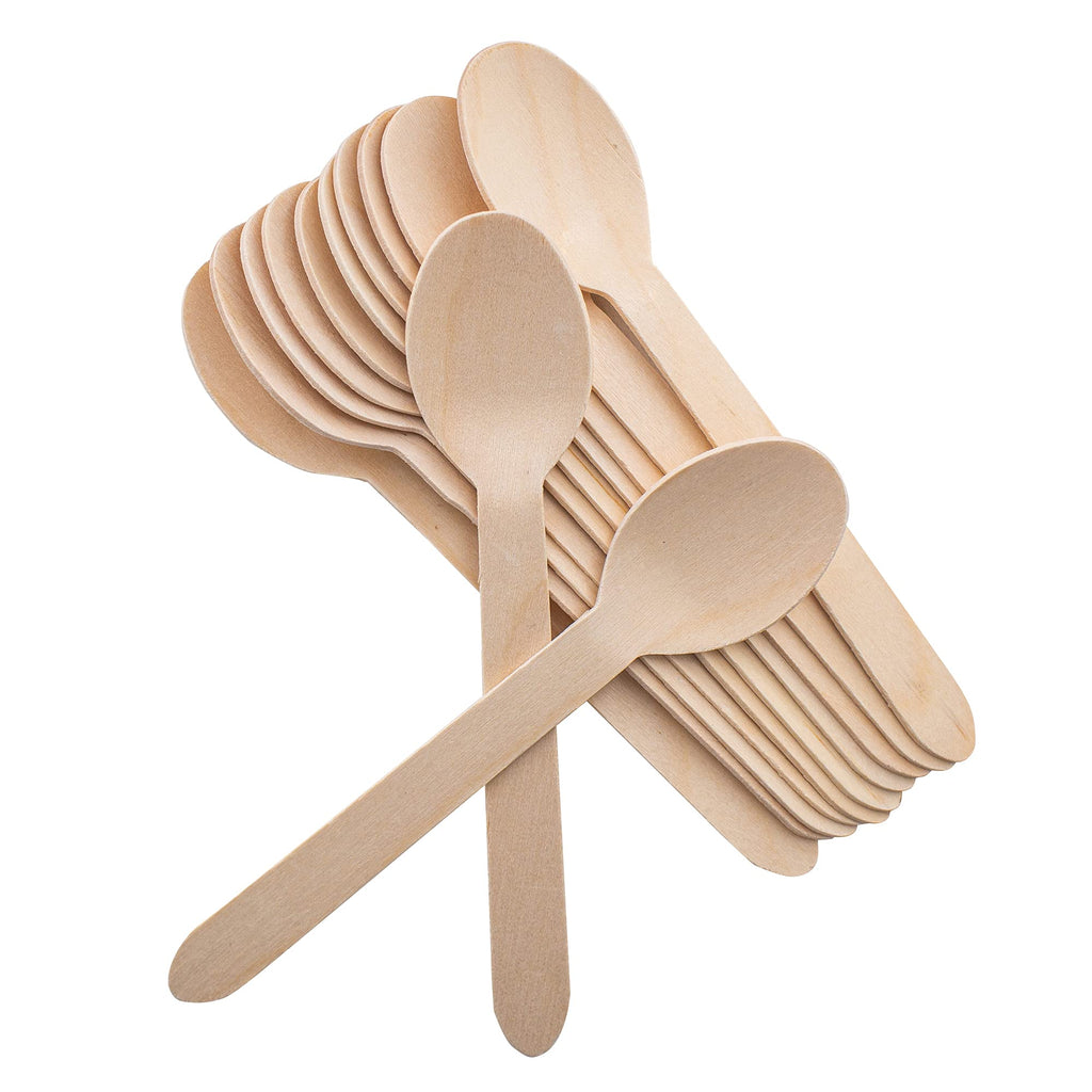[Australia - AusPower] - Disposable Wooden Forks -Pack of 100, 6.5" Length-Biodegradable, Natural Wooden Utensils, Great for Parties,Camping,Weddings&Dinner Events (Spoons) Spoons 
