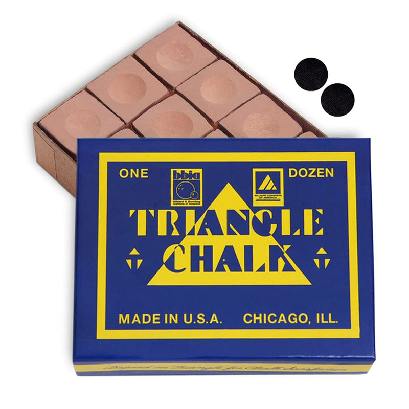 [Australia - AusPower] - Triangle Billiard Pool Cue Chalk - 1 Dozen - Made in The USA + 2 pcs of Quality Billiard Pool Table Spots by Tweeten Fibre Co. 