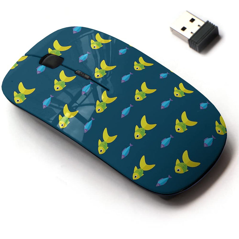 [Australia - AusPower] - 2.4G Wireless Mouse with Cute Pattern Design for All Laptops and Desktops with Nano Receiver - Fish Pattern Ocean 