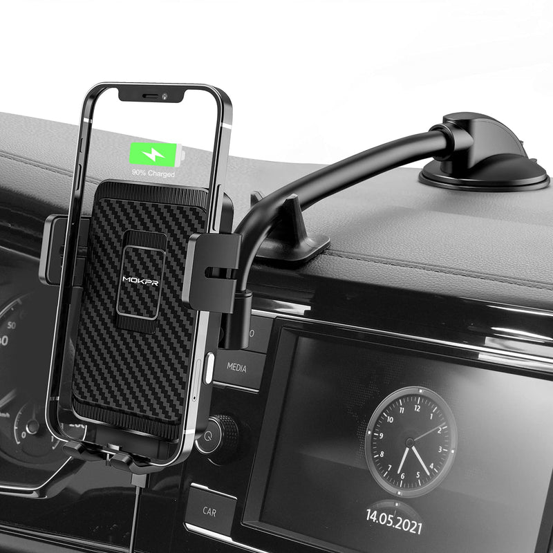 [Australia - AusPower] - Wireless Car Charger, MOKPR 15W Fast Charging Car Mount Auto-Clamping Car Charger, Dashboard Windshield Phone Holder Compatible with iPhone 13/13 Pro/12 pro/12/11/X/8, Samsung S10/S9/S8/Note10/Note9 Black 