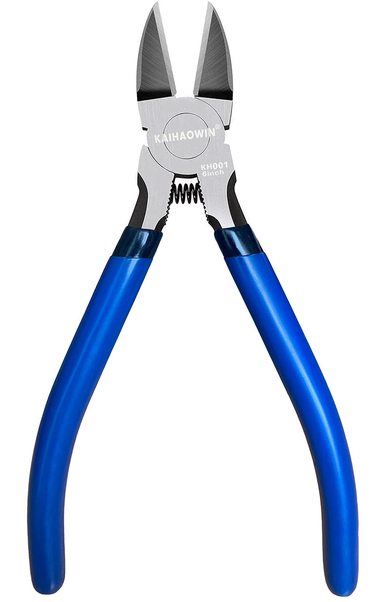 [Australia - AusPower] - Wire Cutters, 6 inch, KAIHAOWIN Precision Flush Cutters Ultra Sharp Wire Cutters for Crafting Side Cutters Wire Snips Spring Loaded Dikes Wire Cutter for Jewelry Making, Blue with Black Handle 6"x1 Pack 