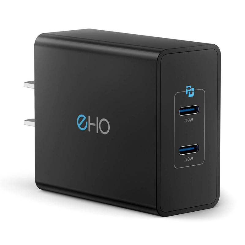 [Australia - AusPower] - USB C Wall Charger, EHO 40W(20W Max Each) Dual USB C Charger, 20W Fast Charger Power Adapter Compatible with MacBook Air, iPhone 13/12, MagSafe Wireless Charger/MagSafe Duo Charger Galaxy S21, Black 