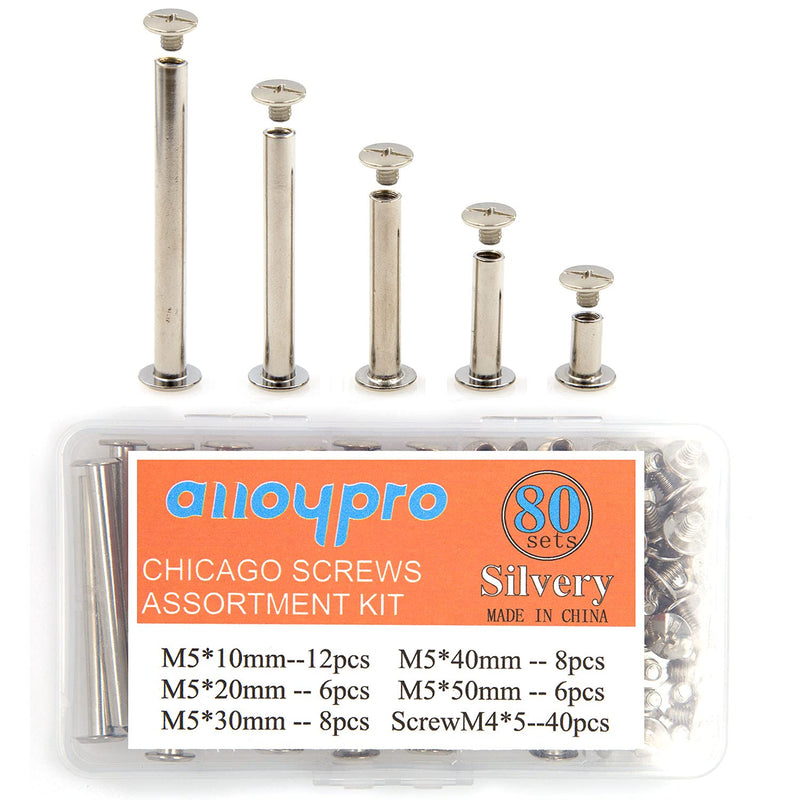 [Australia - AusPower] - Alloypro 80 Pcs Phillips Chicago Binding Screws M5 x 10/20/30/40/50mm (Silvery M5x10/20/30/40/50) Silvery M5x10/20/30/40/50 