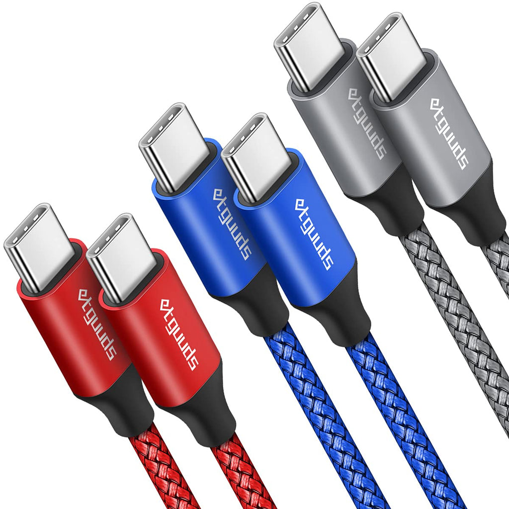 [Australia - AusPower] - USB C to USB C Cable [3ft, 3-Pack], etguuds PD 60W Fast Charge Type C to Type C Charging Cord Compatible with Samsung Galaxy S21 S21+ S20 S20+ Ultra S10 Note 20 5G, Pixel 5 4 4a 3 3a 2 XL, Switch etc 3FT+3FT+3FT Red/Gray/Blue 
