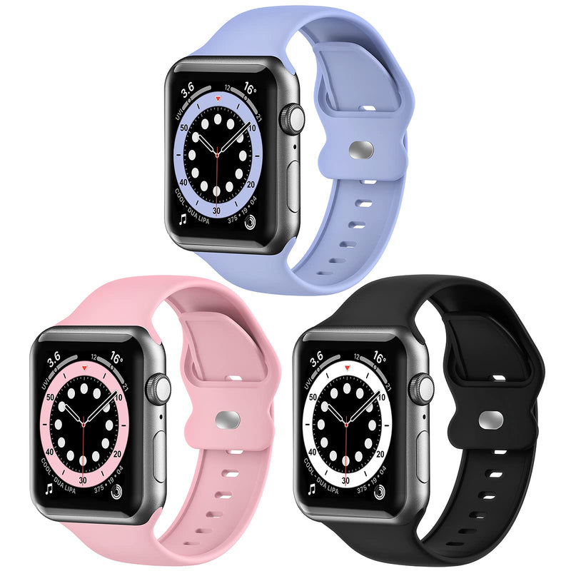 [Australia - AusPower] - Upgrade Bands Compatible with Apple Watch Band 38mm 40mm 41mm for Women Men,3 Pack Soft Silicone Replacement Sport Watch Strap for iWatch SE Series 7 6 5 4 3 2 1-Smartwatch Band Lavender Violet/Pink Sand/Black 38 mm/40 mm/41 mm 
