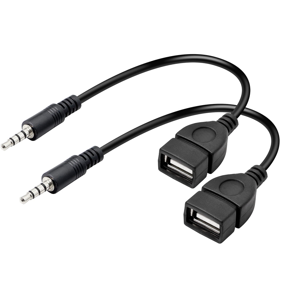 [Australia - AusPower] - MEIRIYFA 3.5mm AUX Audio Plug Male to USB 2.0 Female OTG Adapter Converter Cable,AUX Audio Data Charge Cable to USB for Car (Car Need MP3 Decode Function,IF Not,Don't Buy) 2Pcs 20CM/8Inch 