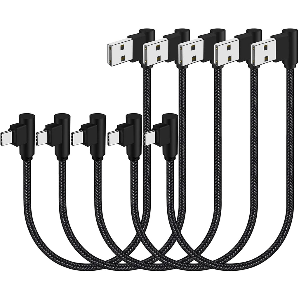 [Australia - AusPower] - Osecet USB C Cable 1ft 5 Pack Short USB Type C Cable Nylon Braided 90 Degree Type C Charger Cable for Samsung Galaxy S10+ S9 S8 Plus,Note 9 8,LG G6 G7 V35,Pixel 2 XL (Black, 1 Foot) Black 