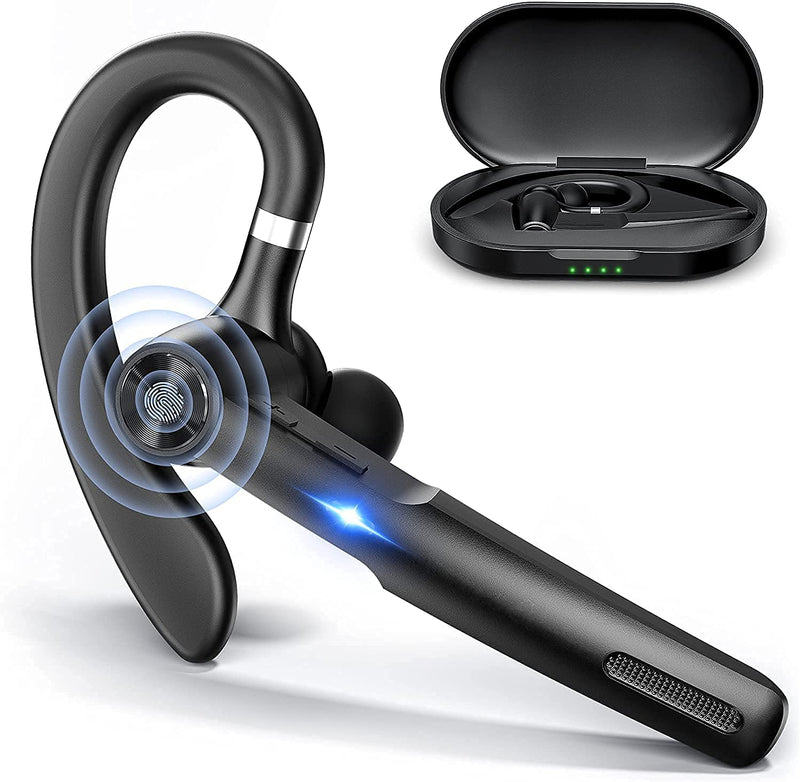 [Australia - AusPower] - Bluetooth Headset,JOYHOOSH Bluetooth Earpiece with MIC, Trucker Bluetooth Headset 50Hrs with Charging Case, in-Ear Headphones Wireless Earphones for Business,Office and Driving,Noise Cancelling Black 