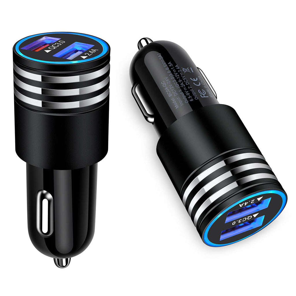 [Australia - AusPower] - Fast Car Charger for iPhone 13 12 SE 11 Pro Max/Mini/X/XS MAX/XR/8, Samsung Galaxy Note 21 S21 S20 S21+ A02s A72 A32 A71 A51 A21 A20 S10+,Quick Charging+2.4A Dual Cigarette Lighter USB Charger Adapter Black 