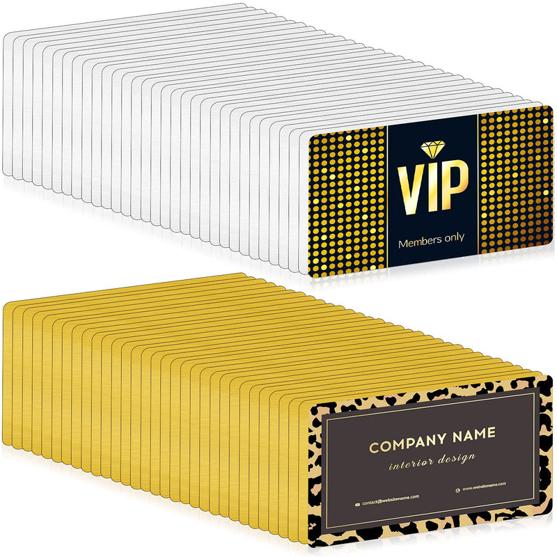 [Australia - AusPower] - 120 Pieces Sublimation Metal Business Cards 0.22 mm Thick Aluminum Blank Metal Name Cards Business Cards Color UV Print Name Cards for 3.4 x 2.1 x 0.009 Inches (White, Gold) White, Gold 