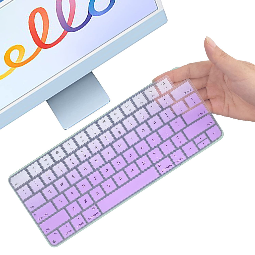 [Australia - AusPower] - Keyboard Cover for Apple iMac 24 Inch Magic Keyboard Cover with Touch ID, Thinnest Keyboard Skin for 2022 2021 iMac 24 Model A2449 A2450, iMac Magic M1 Chip Keyboard Accessories-Glpurple Gradualpurple 