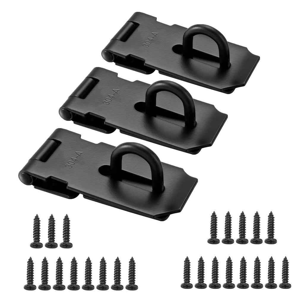 [Australia - AusPower] - Tidorlou 3 Pack Door Locks Hasp Latch, Stainless Steel Safety Packlock Clasp Hasp,Gate Lock Hasp 304 Steel Brushed Finish Heavy Duty (3 Inch, Black) 3 Inch 