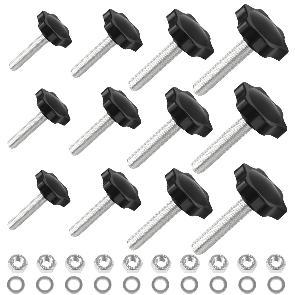 [Australia - AusPower] - 28 Sets M4 M5 M6 M8 Star Knobs Thread Replacement Star Hand Knob Tightening Screw Clamping Screw Knob with 28 Hex Nuts and 28 Flat Washers, Plastic Star Knobs Quick Removal Replacement Parts 