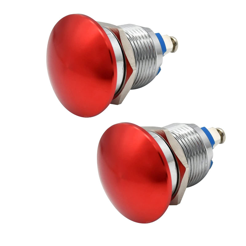[Australia - AusPower] - 2 Pcs 22mm /16mm Waterproof IP65 Metal Momentary Mushroom Head Push Button Switch Start Button 1NO ON Off 7/8'' Mouting Domed Screw Terminal 3A 250V EJ22-241A (Red, 16MM) Red 
