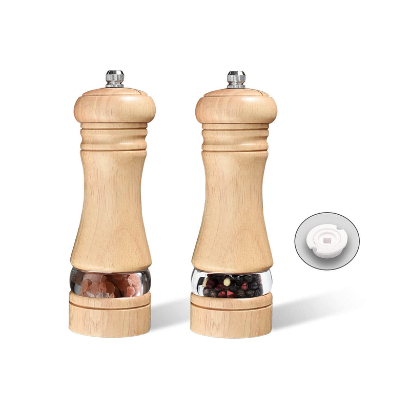 [Australia - AusPower] - 2-Piece Salt and Pepper Grinder Set, Wooden Salt and Pepper Mills with Adjustable Coarseness, Refillable Manual Pepper Mill Grinder for Home Cooks (6.5 inch) 6.5 inch 