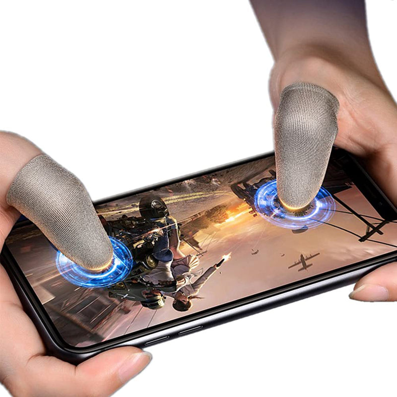 [Australia - AusPower] - COOBILE Phone Gaming Finger Sleeves for Mobile Game Controllers（2 Pack） Silver Fiber More Sensitive Anti-Sweat Breathable Thumb Finger Sleeve for League of Legend, Rules of Survival,PUBG (Ultra Thin) Gray 