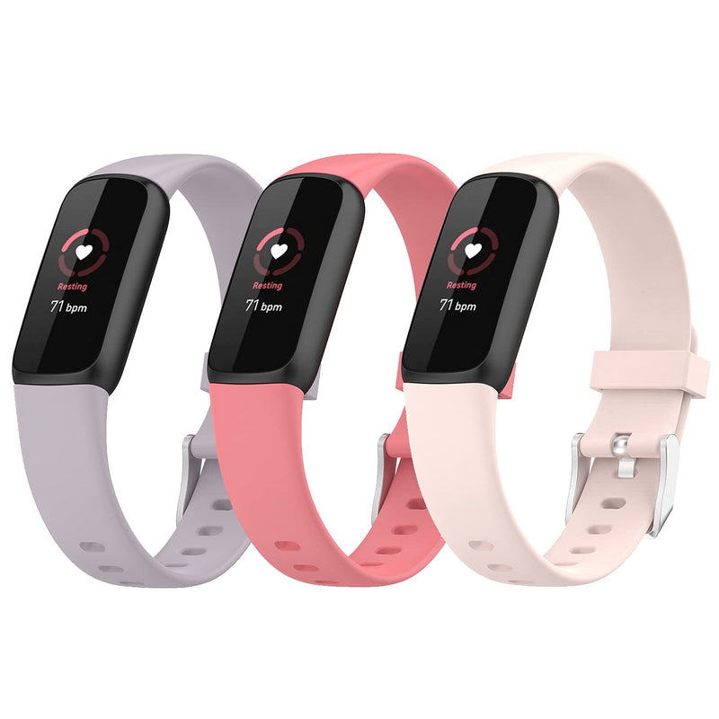 [Australia - AusPower] - eiEuuk Watch Bands Compatible with Fitbit Luxe Smartwatch,Thin Soft Silicone Wristbands Replacement for Fitbit Luxe Women Men 2021,SmallLarge, Lavender&Sand powder&Pink 