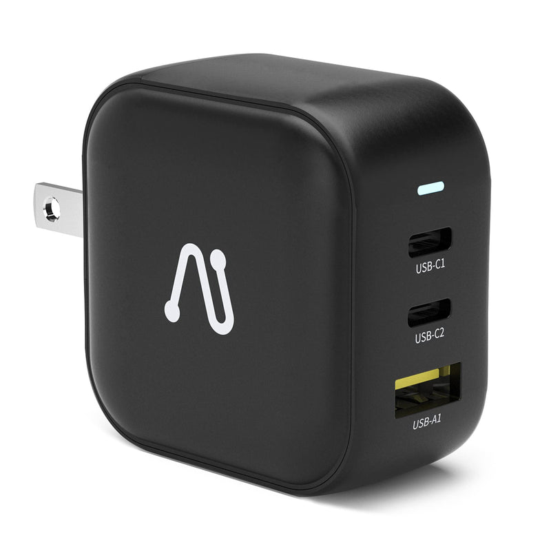 [Australia - AusPower] - USB C Wall Charger, Aergiatech 65W PD 3.0 GaN Charger, Foldable Dual Type C Charger Block, USB C Power Adapter 3-Port for MacBook Pro/Air, iPad Pro/Air, iPhone 13, Galaxy S22+/S22 Ultra, Pixel, Black 