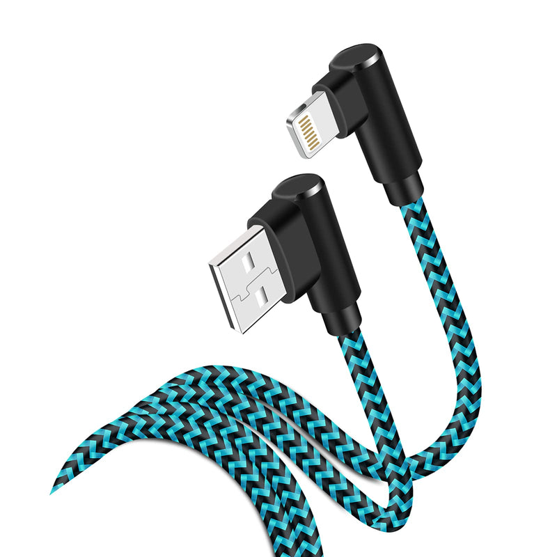 [Australia - AusPower] - iPhone Charger Cable 3Pack 10Ft 90 Degree Lightning Cable MFi Certified for iPhone Charger Nylon Braided Fast Charger Lightning Cord for iPhone 13 12 11 Pro Max XS XR X 8 7 6 iPad (Light Blue) Light Blue 