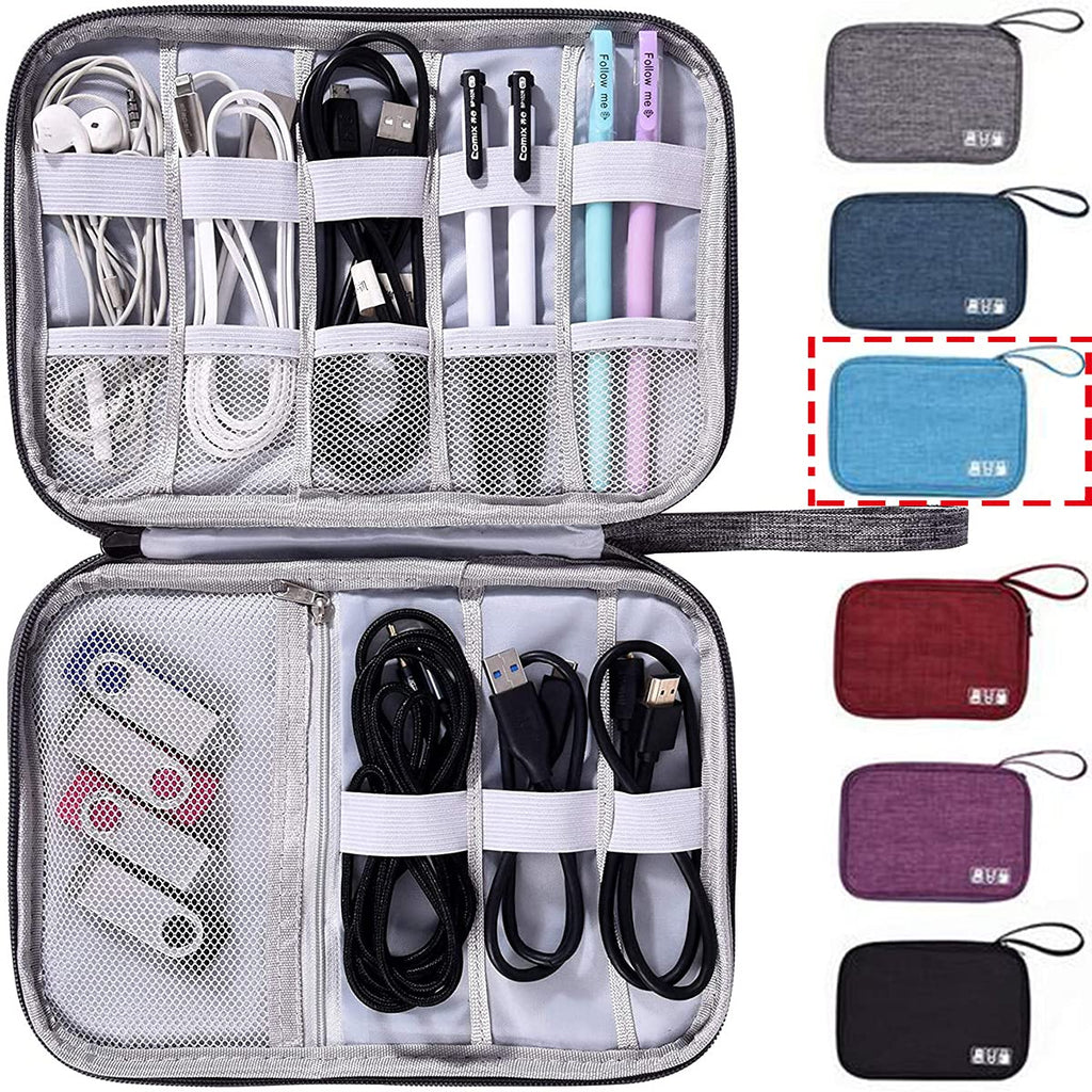 [Australia - AusPower] - Travel Cable Organizer Bag, Universal Cable Cord Holder Organizer/Electronic Case, Waterproof Electronic Accessories Bag, USB Flash Drives Bag, Cable case Bag, USB Case Organizer, USB Charger Bag Blue 