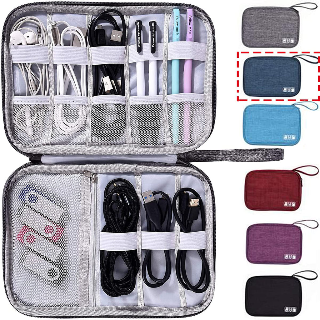 [Australia - AusPower] - Electronic Accessories Travel Case Bag, Universal Cable Cord Holder Organizer Bag, Waterproof Portable Cable Organizer Bag, USB Flash Drives Bag, Cable case Bag, USB Case Organizer, USB Charger Bag Dark Blue 