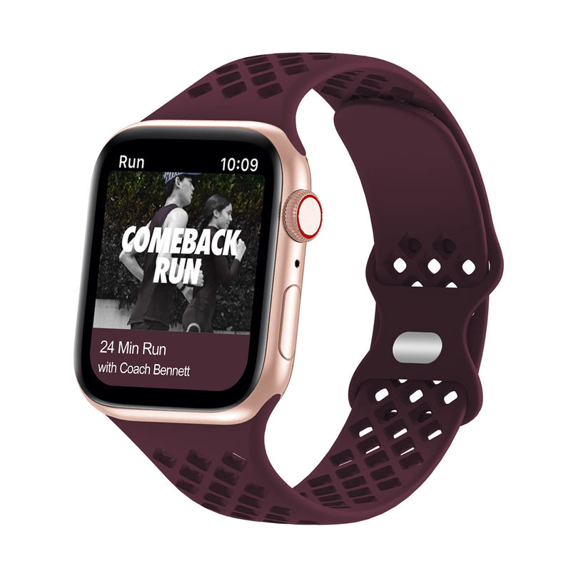 [Australia - AusPower] - Luxury Wristband Compatible with Apple Watch Bands 38mm 40mm 41mm for Women Men-Soft Silicone Waterproof Sport Replacement Smart Watch Strap with Breathable Holes for iWatch SE Series 7 6 5 4 3 2 1 Wine Red 38mm/40mm/41mm 