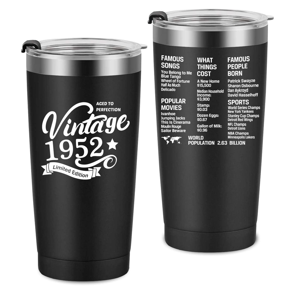 [Australia - AusPower] - 1952 70th Birthday Gift for Women and Men - 70th Gifts for Parents - 70th Class Reunion - Mom Dad Wife Husband Present - 20oz Tumbler Cup（black） 