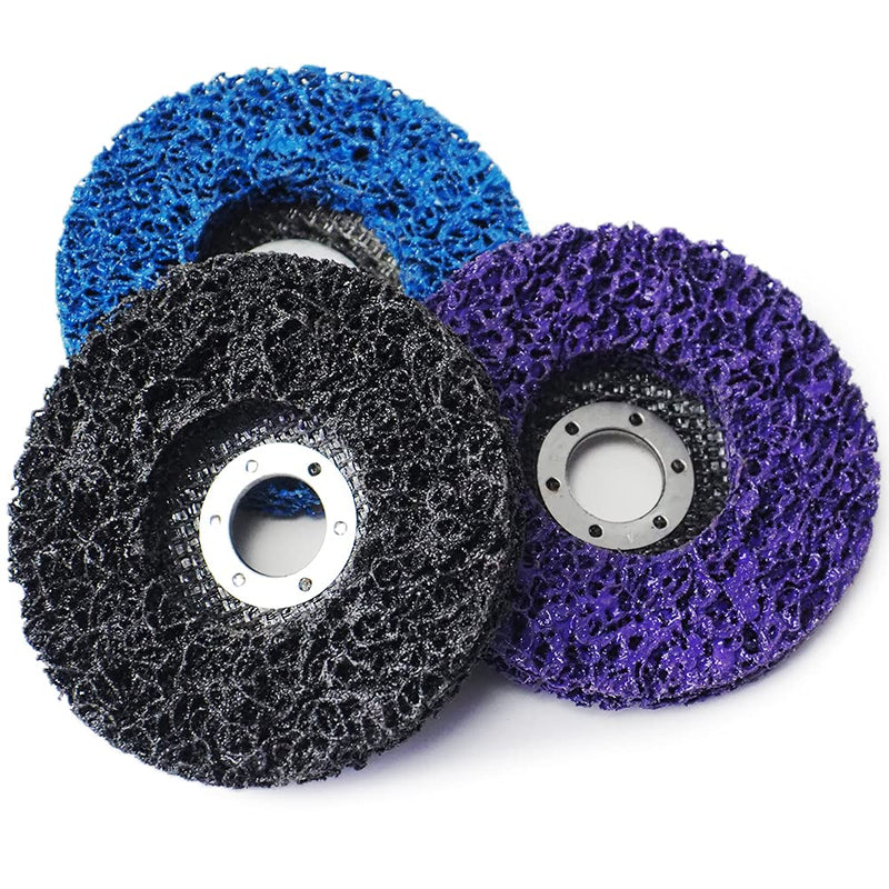[Australia - AusPower] - Ur-Excellent 4" x5/8'' Stripping Discs Rust Remover Wheel Remove Paint and Oxidation Poly Strip Wheel Disc Abrasive Angle Grinding Wheel - 3 Pack(Purple/Blue/Black) 4" x5/8''(3 Pcs) 